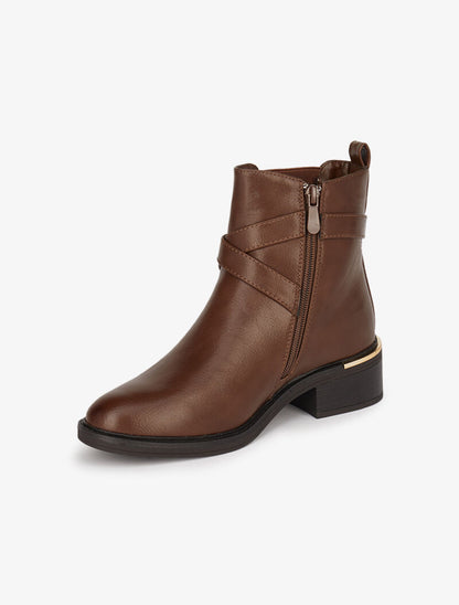 Bottines à détails dorés - Marron - 4