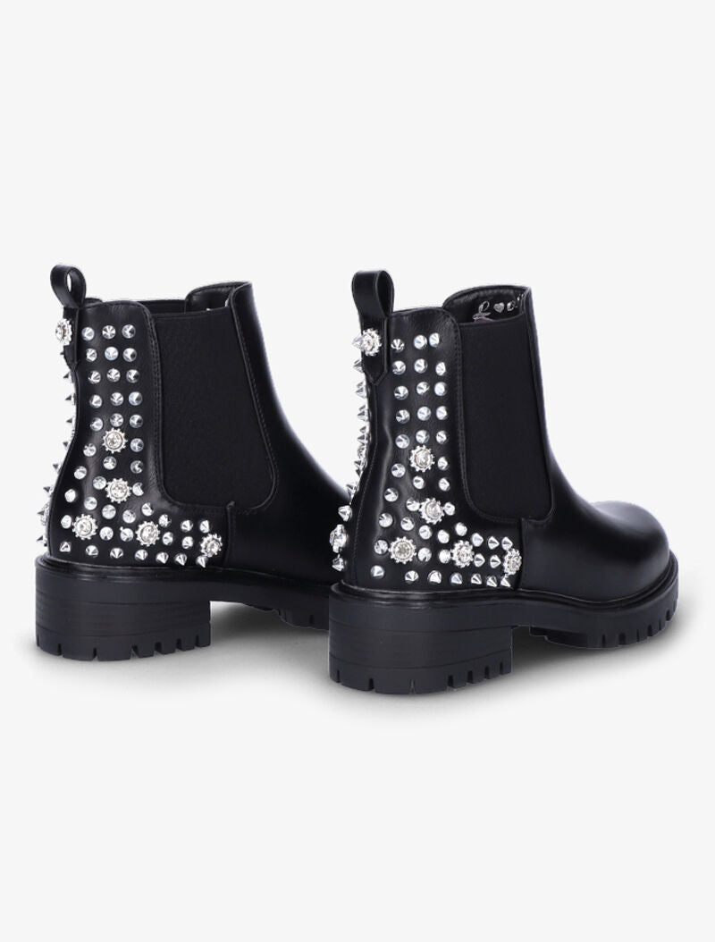 Boots montantes à contrefort à clous et strass - Noir - 4