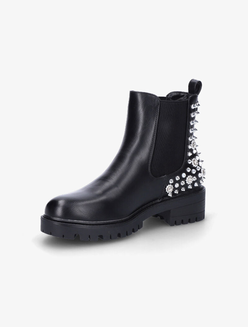 Boots montantes à contrefort à clous et strass - Noir - 3