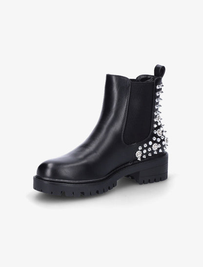 Boots montantes à contrefort à clous et strass - Noir - 3