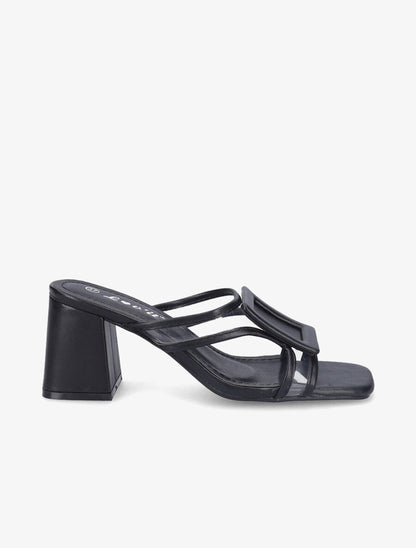Mules à talon carré et à détail transparent - Noir - 1