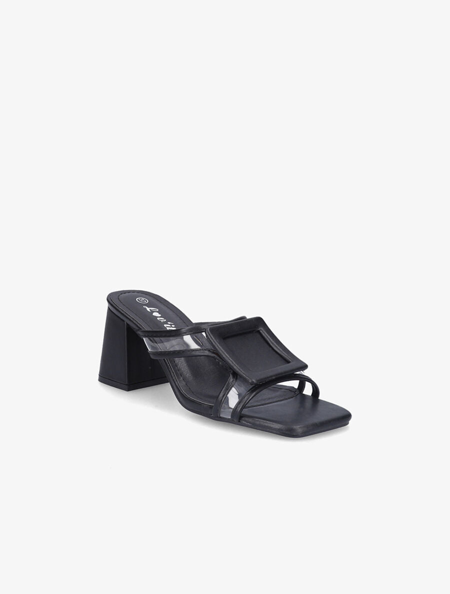 Mules à talon carré et à détail transparent - Noir - 2