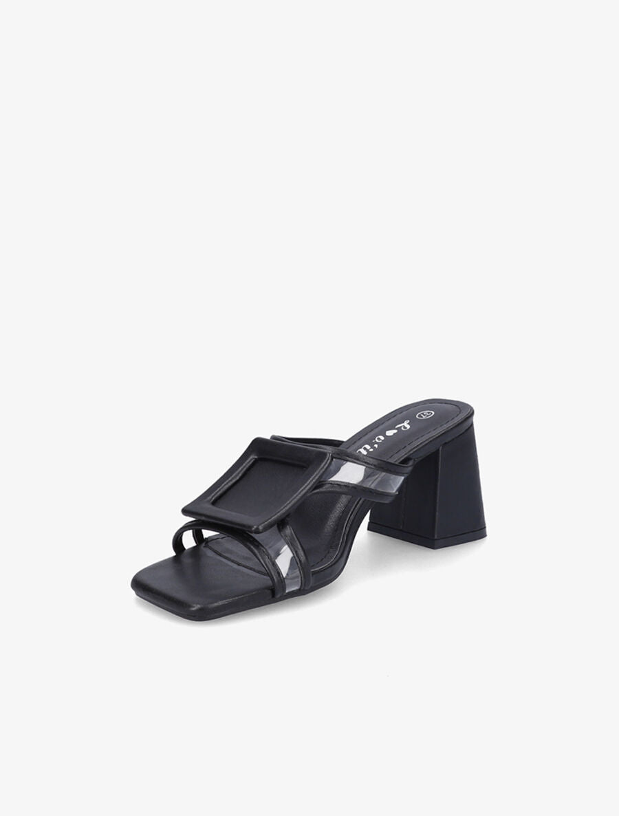 Mules à talon carré et à détail transparent - Noir - 3