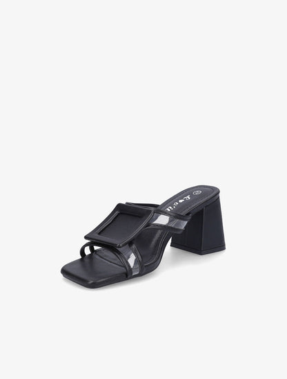 Mules à talon carré et à détail transparent - Noir - 3