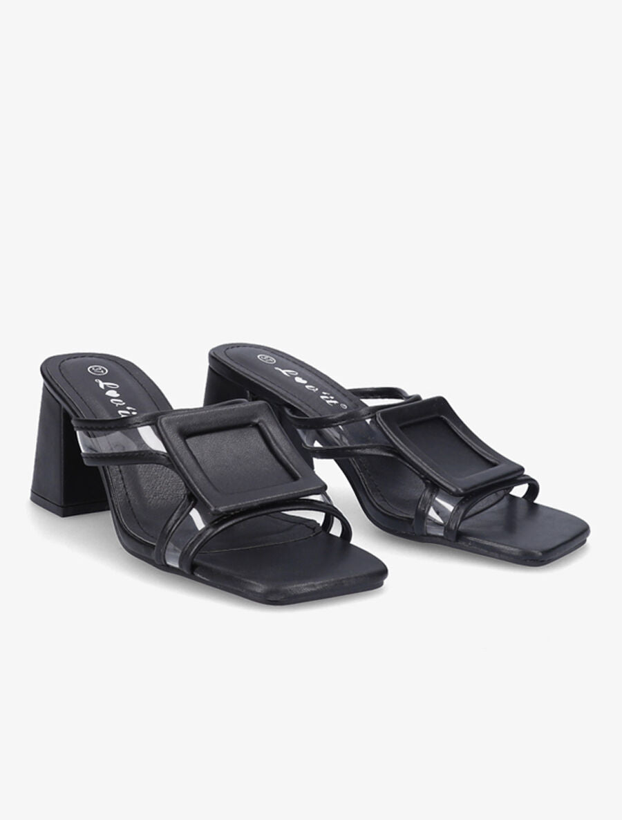 Mules à talon carré et à détail transparent - Noir - 4