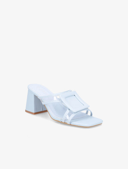Mules à talon carré et à détail transparent - Bleu - 2