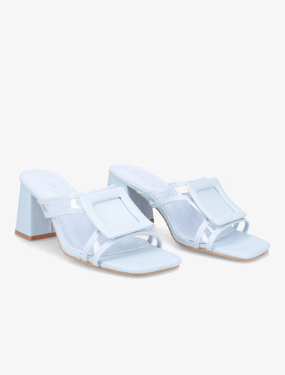 Mules à talon carré et à détail transparent - Bleu - 4