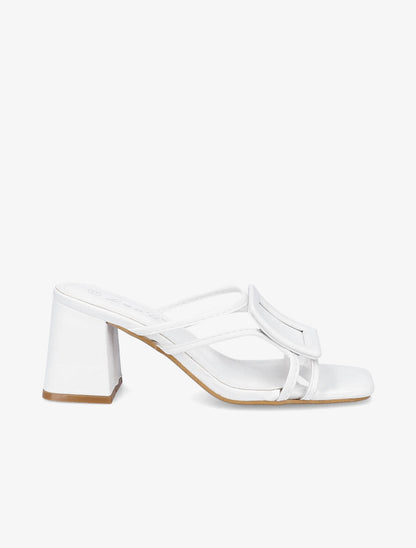 Mules à talon carré et à détail transparent - Blanc - 5