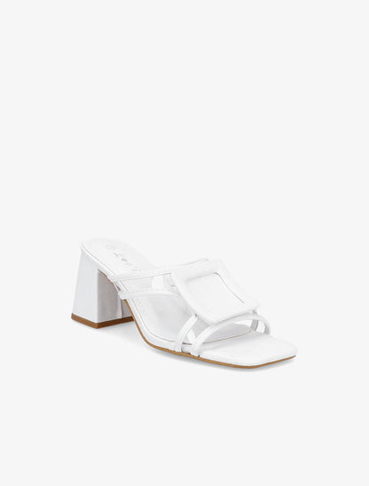 Mules à talon carré et à détail transparent - Blanc - 2