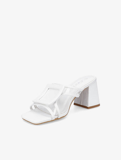 Mules à talon carré et à détail transparent - Blanc - 3