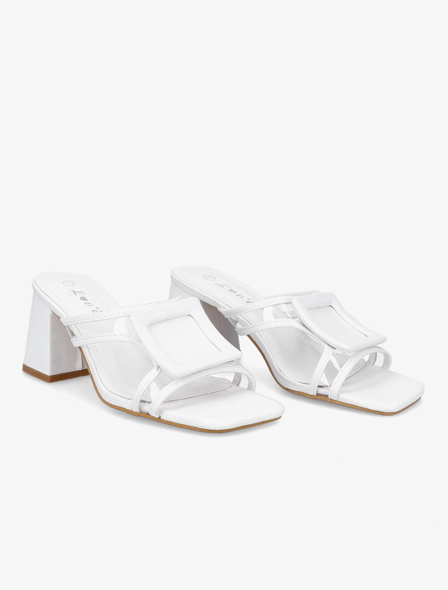 Mules à talon carré et à détail transparent - Blanc - 4