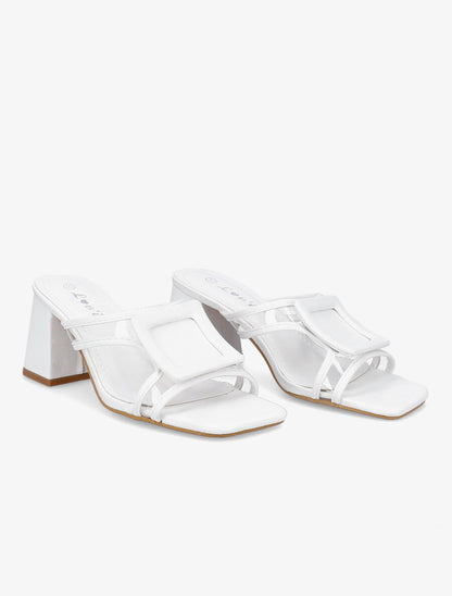 Mules à talon carré et à détail transparent - Blanc - 4