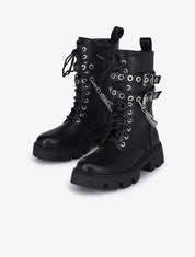 Boots style militaire à détails chaînes et sangles - Noir - 5