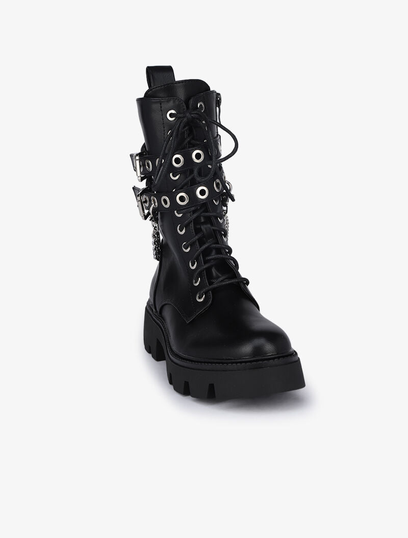 Boots style militaire à détails chaînes et sangles - Noir - 3
