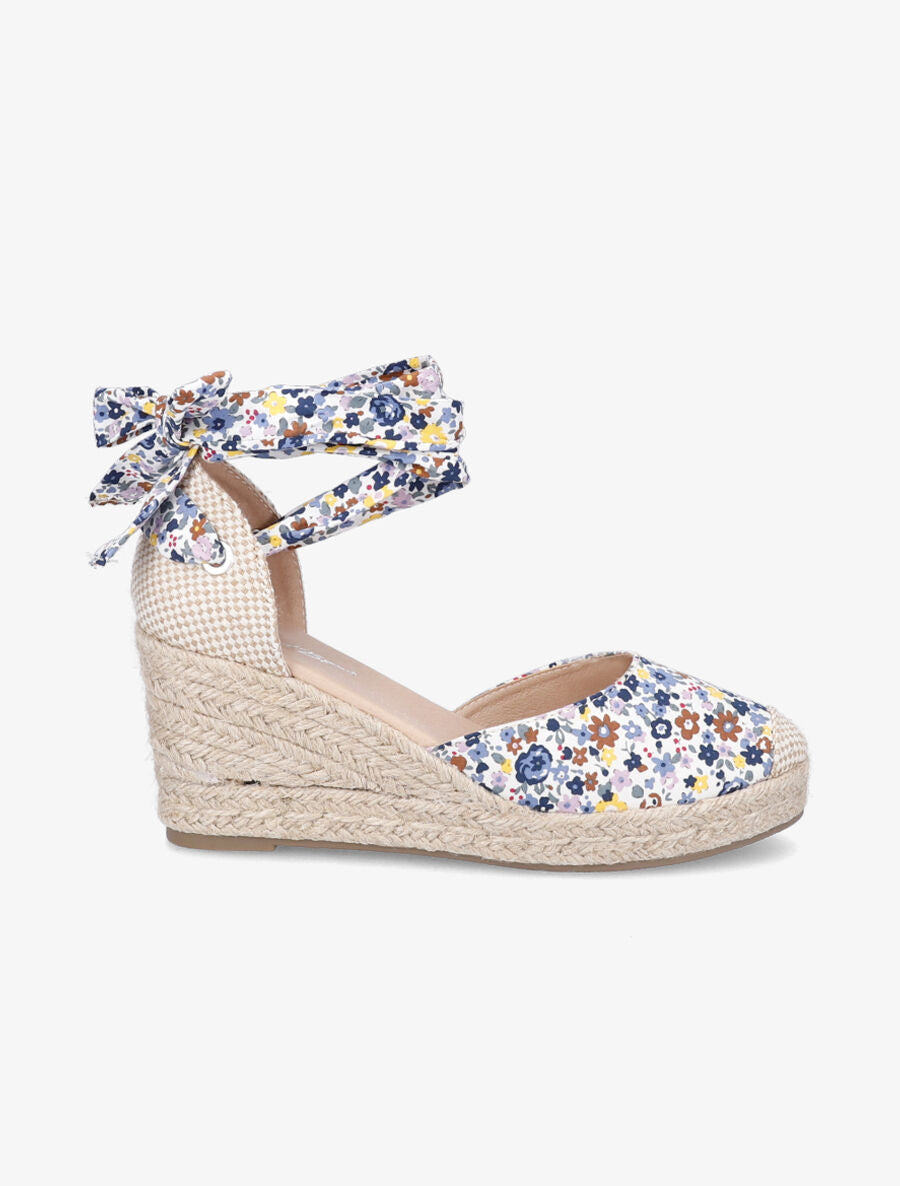 Espadrilles compensées imprimé fleuri - Bleu - 1