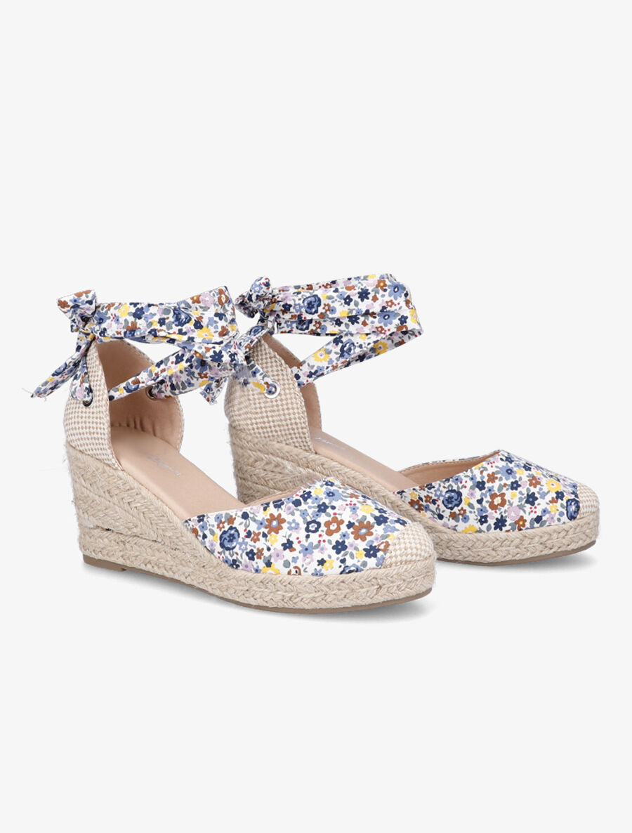Espadrilles compensées imprimé fleuri - Bleu - 4