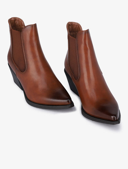 Bottines en simili à bouts pointus - Camel - 1
