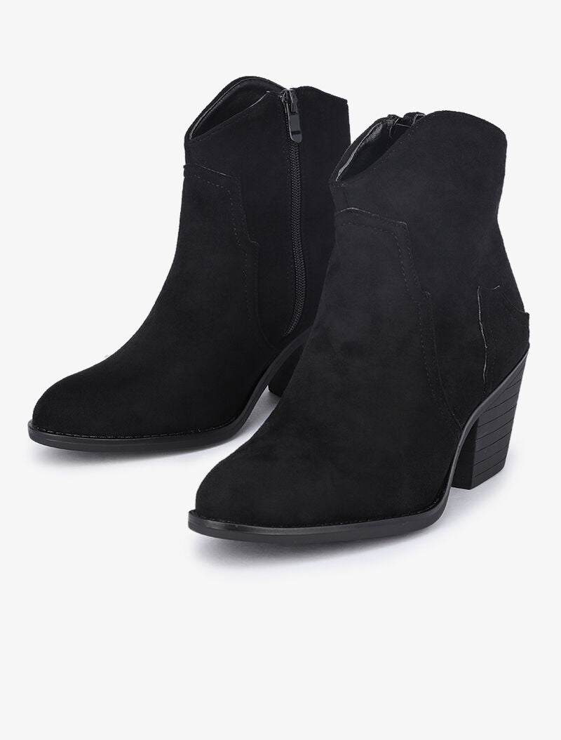 Bottines en suédine à coutures stylisées - Noir - 1
