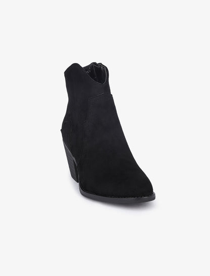 Bottines en suédine à coutures stylisées - Noir - 3