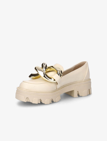 Mocassins à double anneaux dorés - Beige - 4
