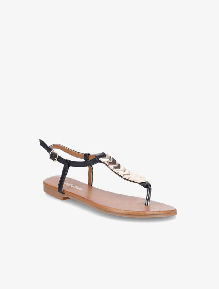 Nu-pieds à bride en T métallique - Noir - 6