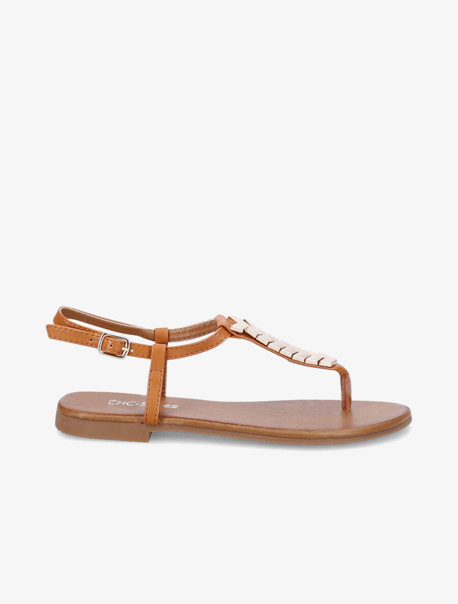 Nu-pieds à bride en T métallique - Camel - 2