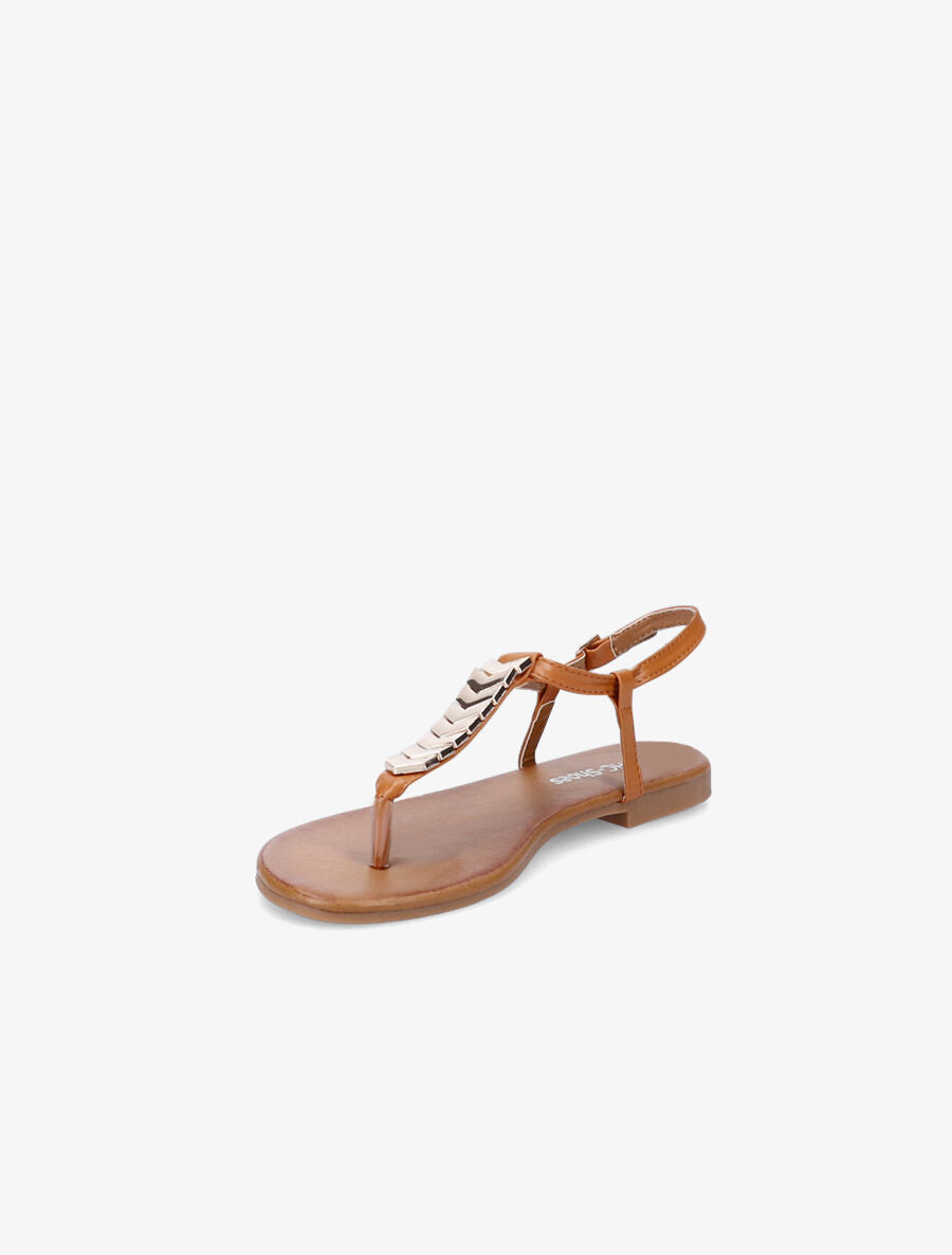 Nu-pieds à bride en T métallique - Camel - 3