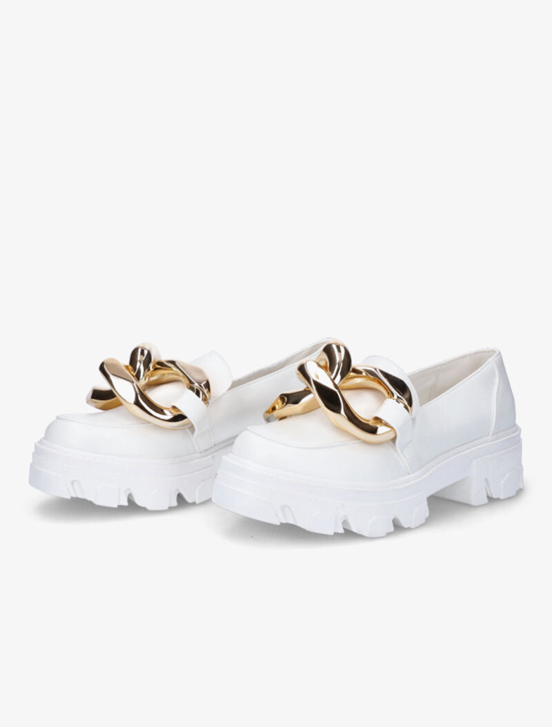 Mocassins à double anneaux dorés - Blanc - 1
