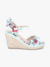Sandales compensées imprimé floral - Vert d&