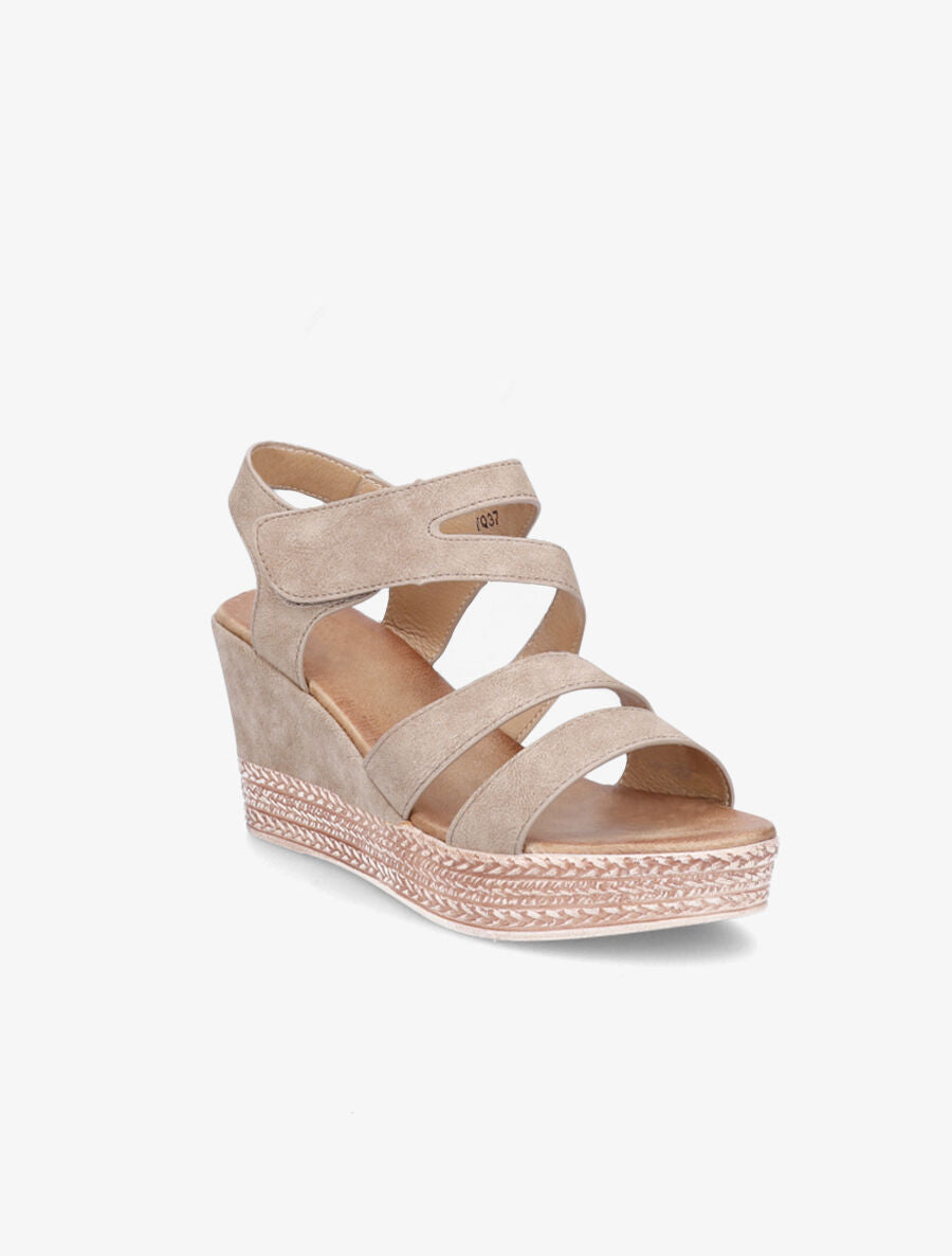 Sandales compensées à brides scratchées - Kaki - 2