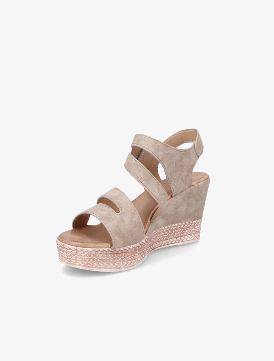 Sandales compensées à brides scratchées - Kaki - 3