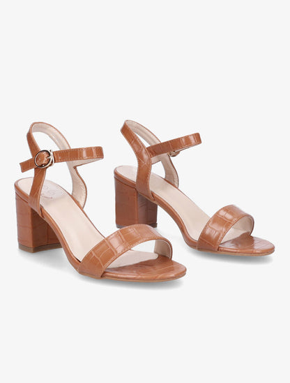 Sandales en simili vernis effet croco - Camel - 4