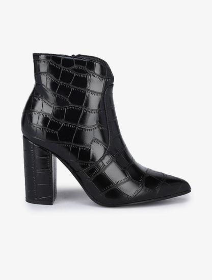 Bottines à talons effet croco - Noir - 3