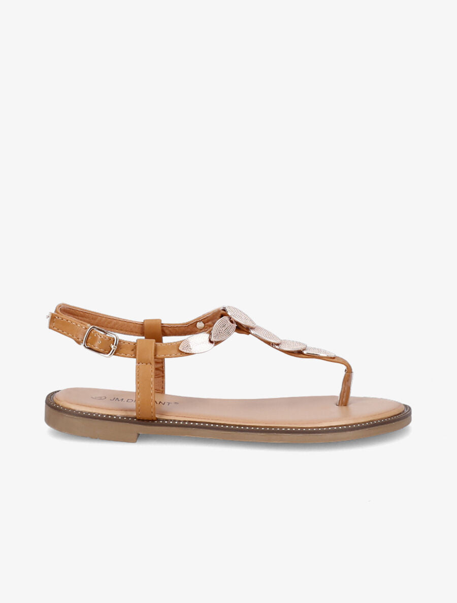 Nu-pieds à médailles style feuilles - Camel - 2