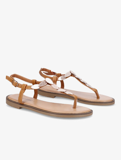 Nu-pieds à médailles style feuilles - Camel - 4