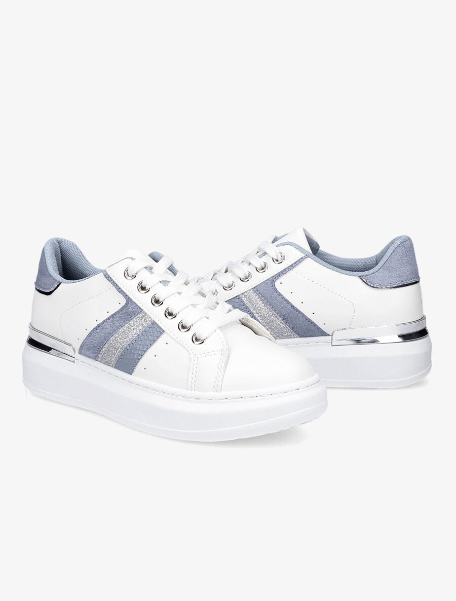 Sneakers à contrefort en suédine et à détail métallique - Bleu ciel - 4