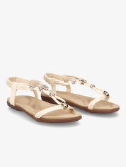 Nu-pieds à détail bijoux trèfles à quatre feuilles et contrefort élastiqué - Beige - 1