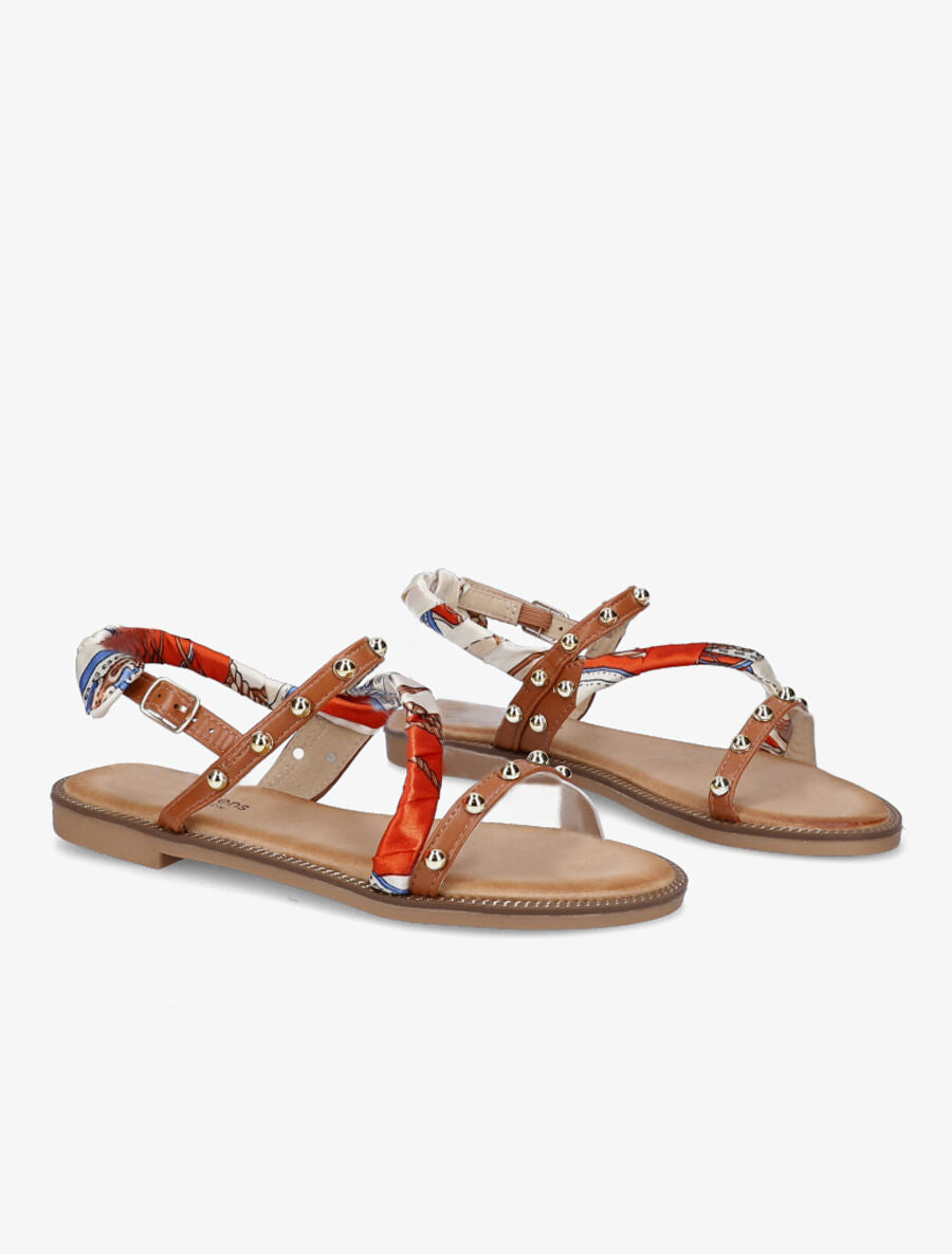 Nu-pieds à clous et foulard - Camel - 5