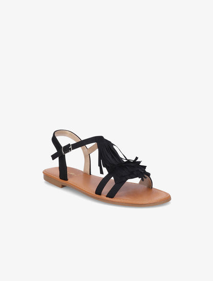 Nu-pieds en suédine et à franges - Noir - 3