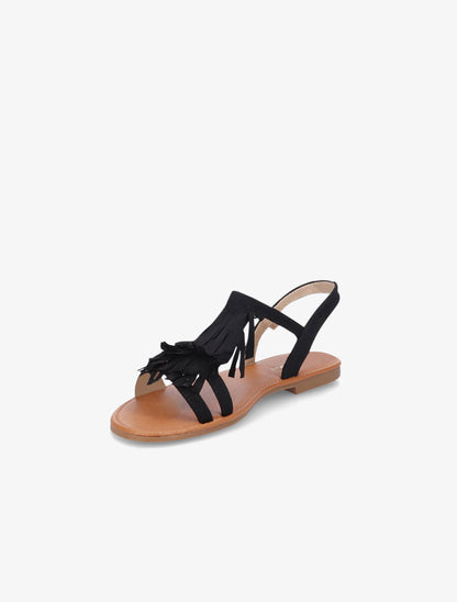 Nu-pieds en suédine et à franges - Noir - 4