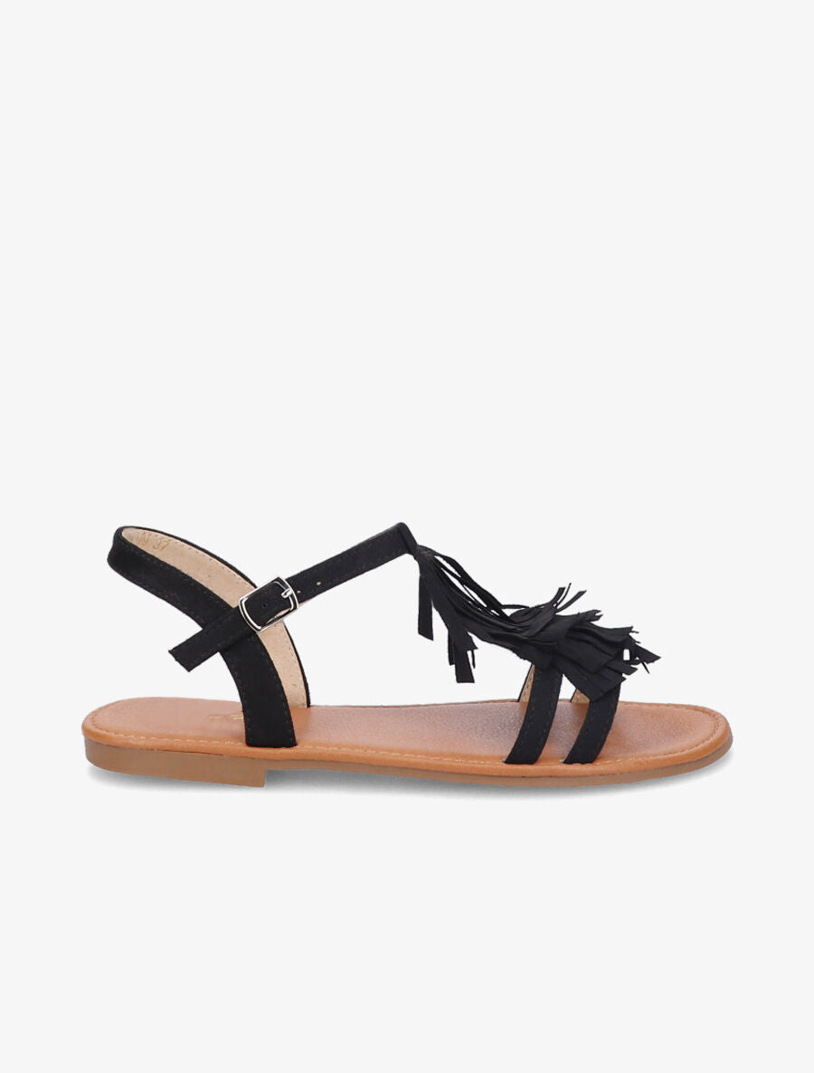 Nu-pieds en suédine et à franges - Noir - 5