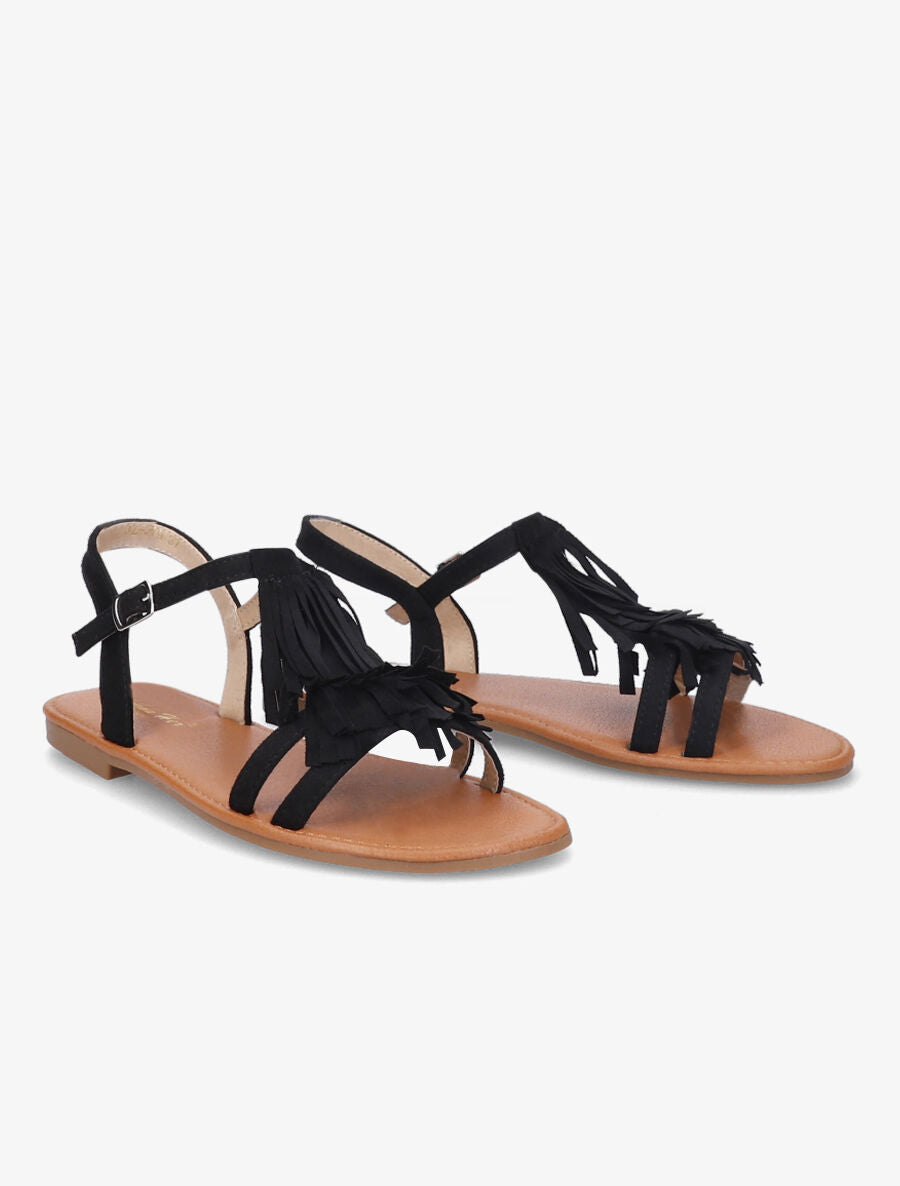 Nu-pieds en suédine et à franges - Noir - 1