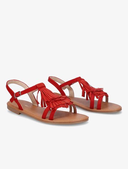 Nu-pieds en suédine et à franges - Rouge - 4