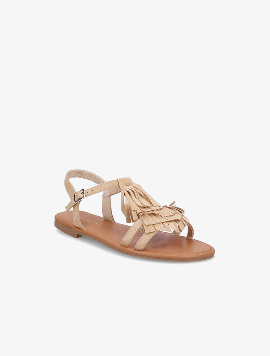 Nu-pieds en suédine et à franges - Beige - 1