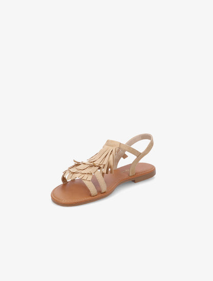 Nu-pieds en suédine et à franges - Beige - 2