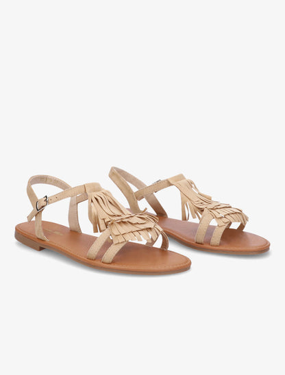 Nu-pieds en suédine et à franges - Beige - 4