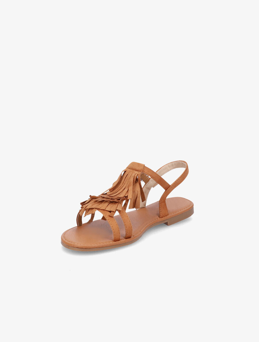 Nu-pieds en suédine et à franges - Camel - 4
