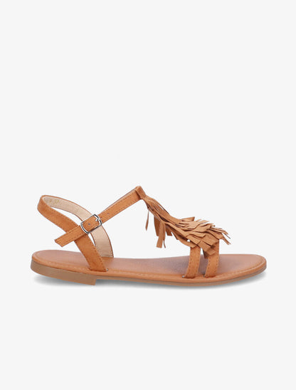 Nu-pieds en suédine et à franges - Camel - 5