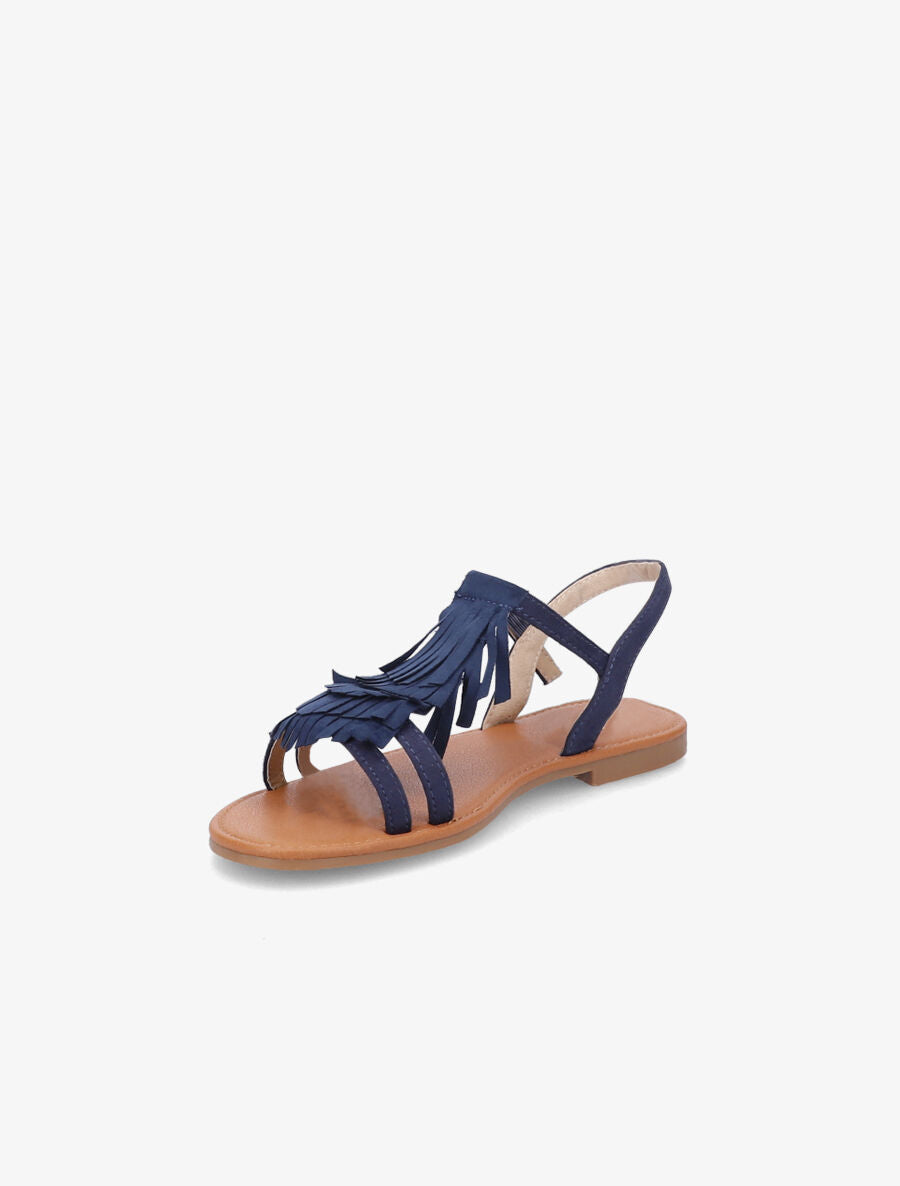 Nu-pieds en suédine et à franges - Marine - 2