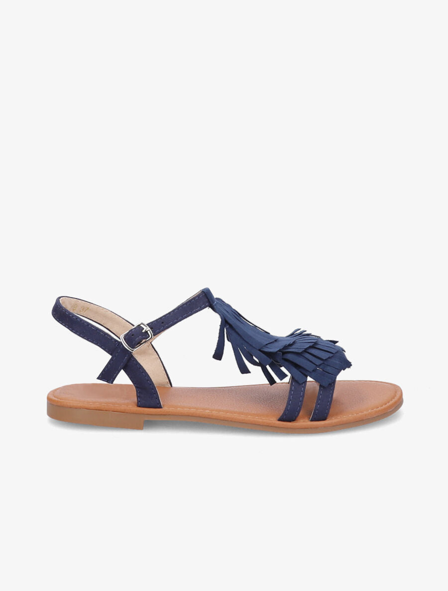 Nu-pieds en suédine et à franges - Marine - 3